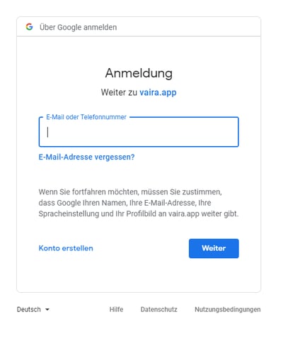 So sieht der SSO-Login über Google aus.