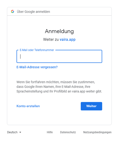 So sieht der SSO-Login über Google aus.