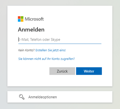 So sieht der SSO-Login über Microsoft aus.