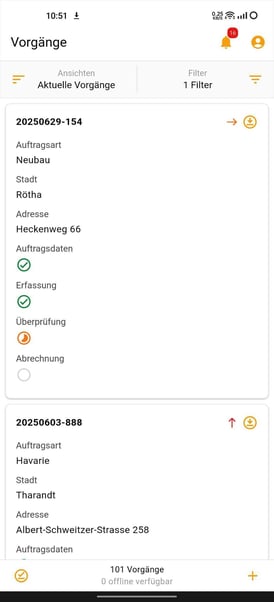 2025-07-30 Vaira App Vorgangsliste