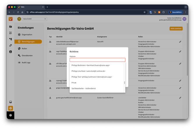 2026-01-09 Vaira Office Berechtigung einrichten 1