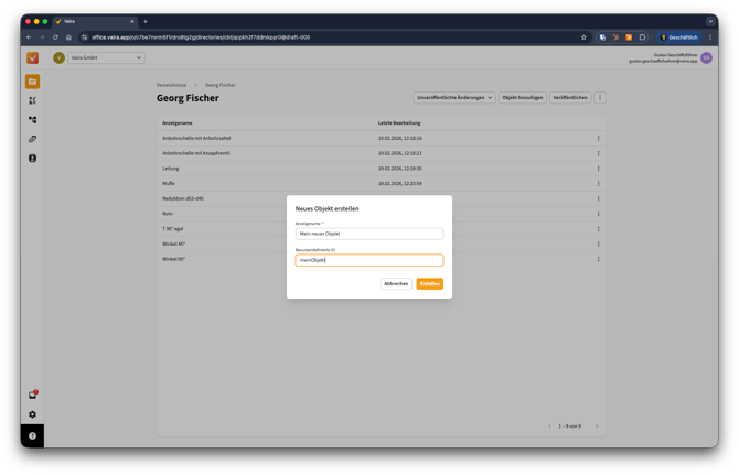 2026-02-20 Vaira Office Bauteile und Leistungspositionen zu Verzeichnissen hinzufügen 2