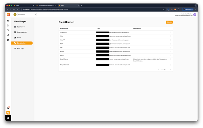 2026-02-26 Vaira Office Dienstkonto erstellen 1