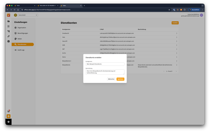 2026-02-26 Vaira Office Dienstkonto erstellen 2