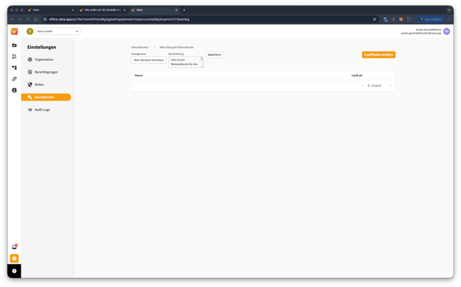 2026-02-26 Vaira Office Dienstkonto erstellen 3