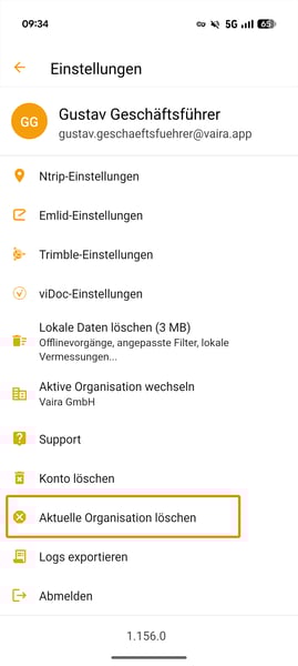 2026-03-12 Vaira App Organisation löschen V2