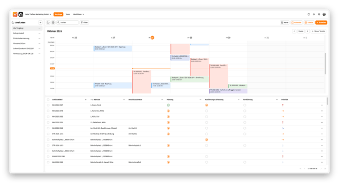 Vaira Office: Vorgangsliste mit Kalender in der Wochenansicht