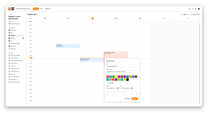 Vaira Office: Dialog Neuer Termin im Kalender eines Vorgangs