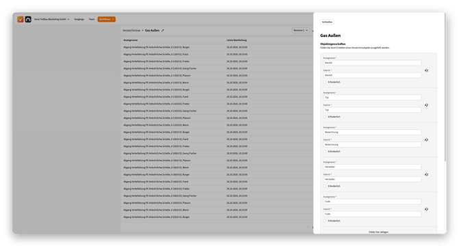 Verzeichnistabelle mit den Objekteigenschaften des Verzeichnisses