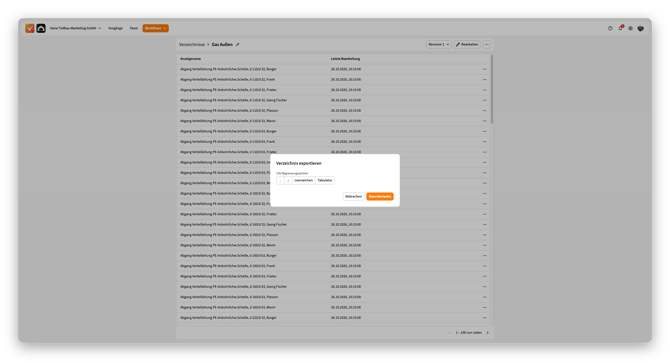 Dialog zum Exportieren mit Auswahl des CSV-Begrenzungszeichens